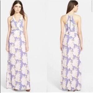 ASTR The Label Pandora Maxi Dress Size M Purple Lavender Floral V-Neck Vacation